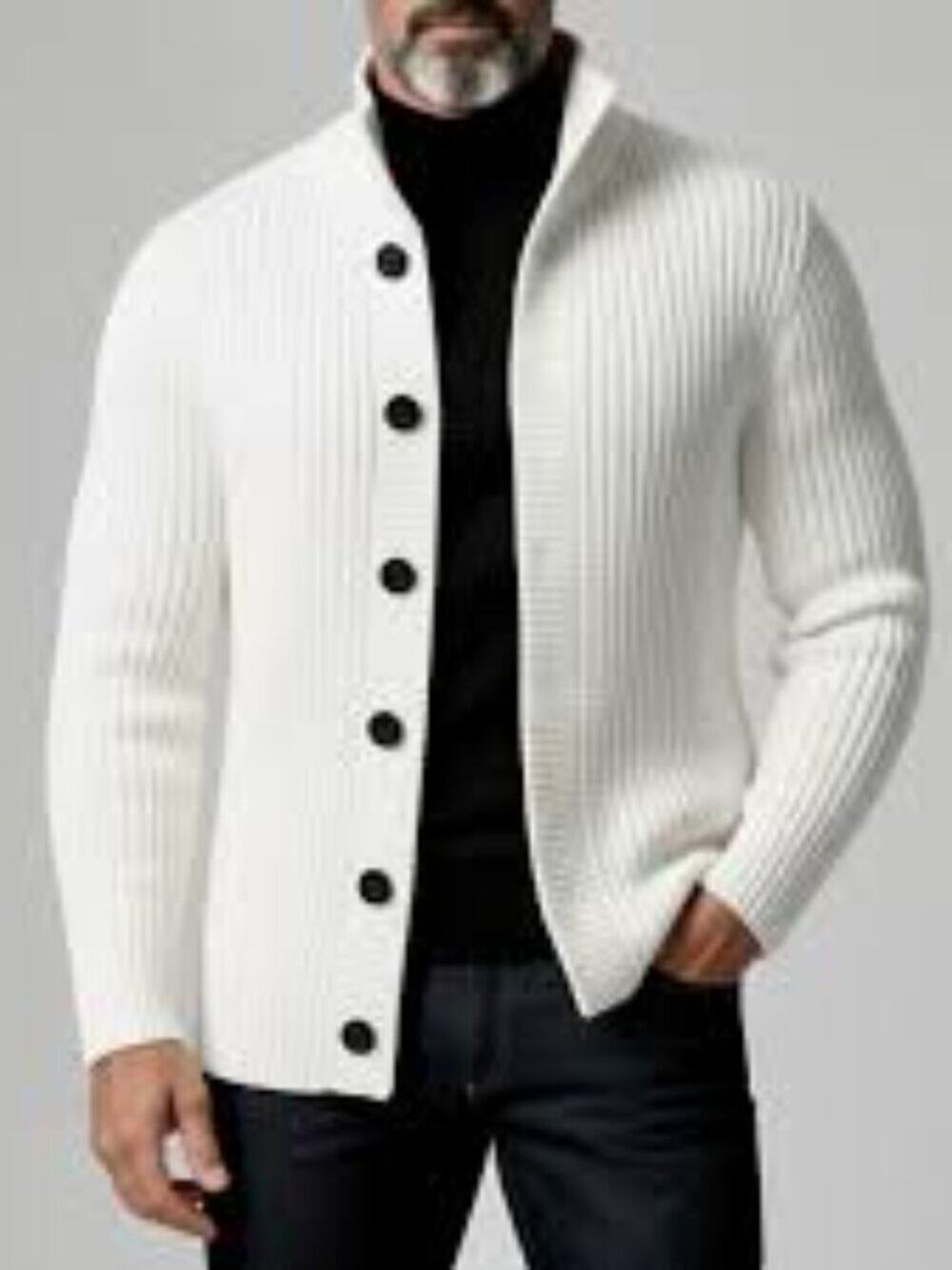 NWT Giovanco Men's Ribbed Knit Cardigan Sweater Jacket White Size Small